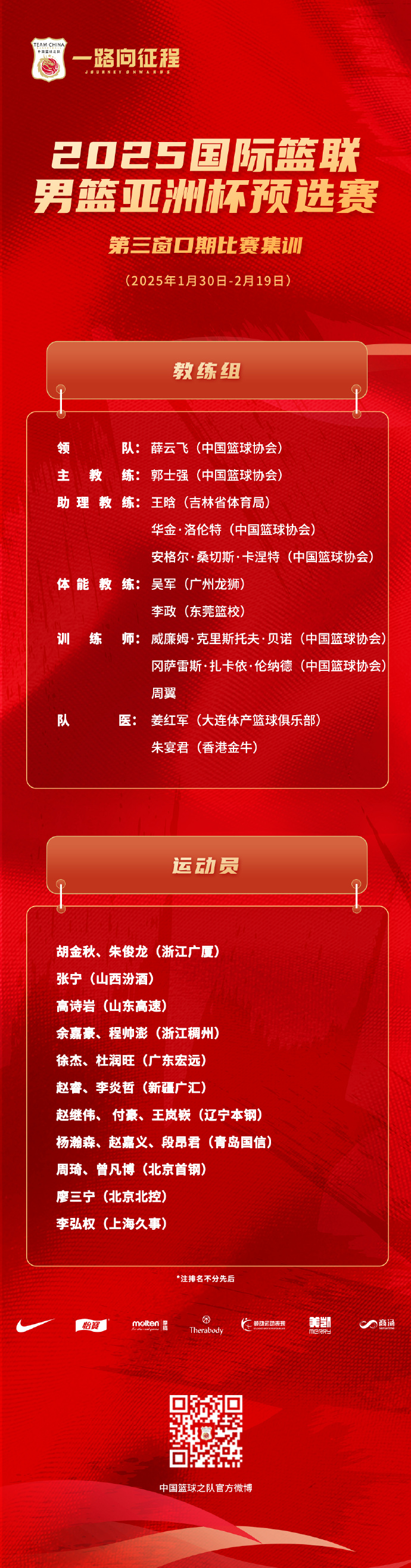 直播吧:中国男篮大名单预计裁掉5人